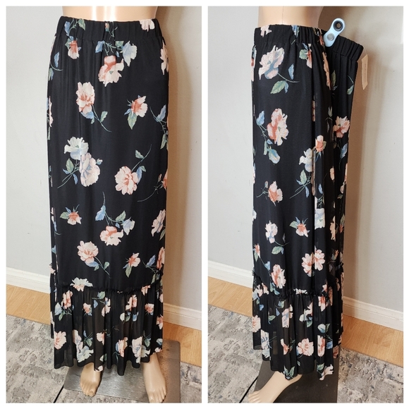 NWT American Rag Black Floral Pull On Stretch Mesh Tiered Maxi Skirt Size XXL - Picture 6 of 13